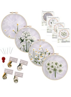 SYOSI Embroidery Starters Kit for Beginners Adults, Stamped Cross Stitch Kits Include 4 Embroidery Cloth, 4 Embroidery Hoops, Threads and Needles  - Image 1