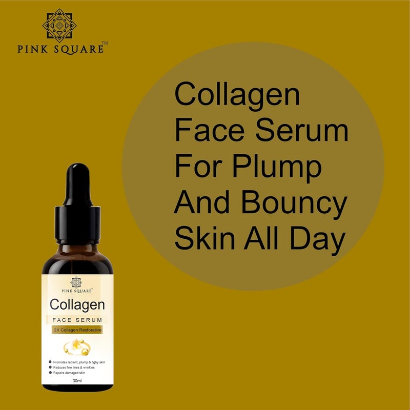 Pink Square Collagen Face Serum with Yarrow Extract Antioxidants for Dull Ageing Skin Collagen Booster Skin Hydration All Skin Types for Men Women 30ml Pack of 3 - Image 2