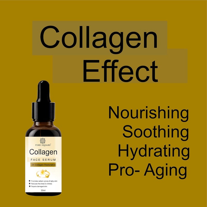 Pink Square Collagen Face Serum with Yarrow Extract Antioxidants for Dull Ageing Skin Collagen Booster Skin Hydration All Skin Types for Men Women 30ml Pack of 3 - Image 4