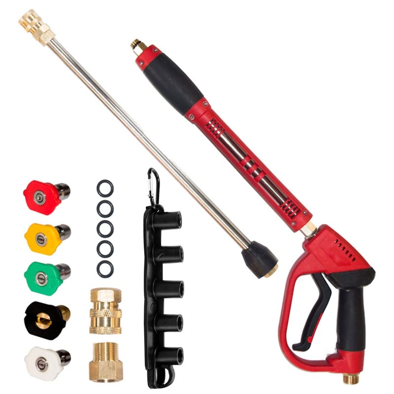 Hourleey Pressure Washer Gun, Red High Power Washer Gun with Replacement Wand Extension, 5 Nozzle Tips, M22 Fittings, 40 Inch, 5000 PSI - Image 1