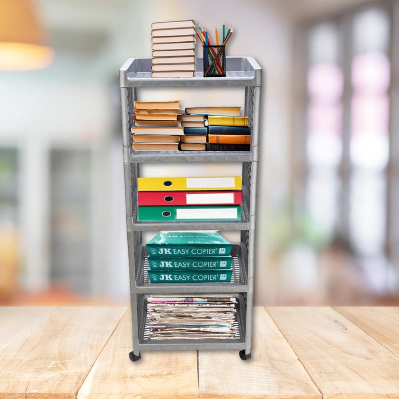 FOROLY Kitchen Storage Trolley Rack Racks for Storage Multipurpose Shelf Kitchen Organizer Trolley Rack Stands for Kitchen Storage Kitchen Stands and Racks 5 Layer Silver - Image 4