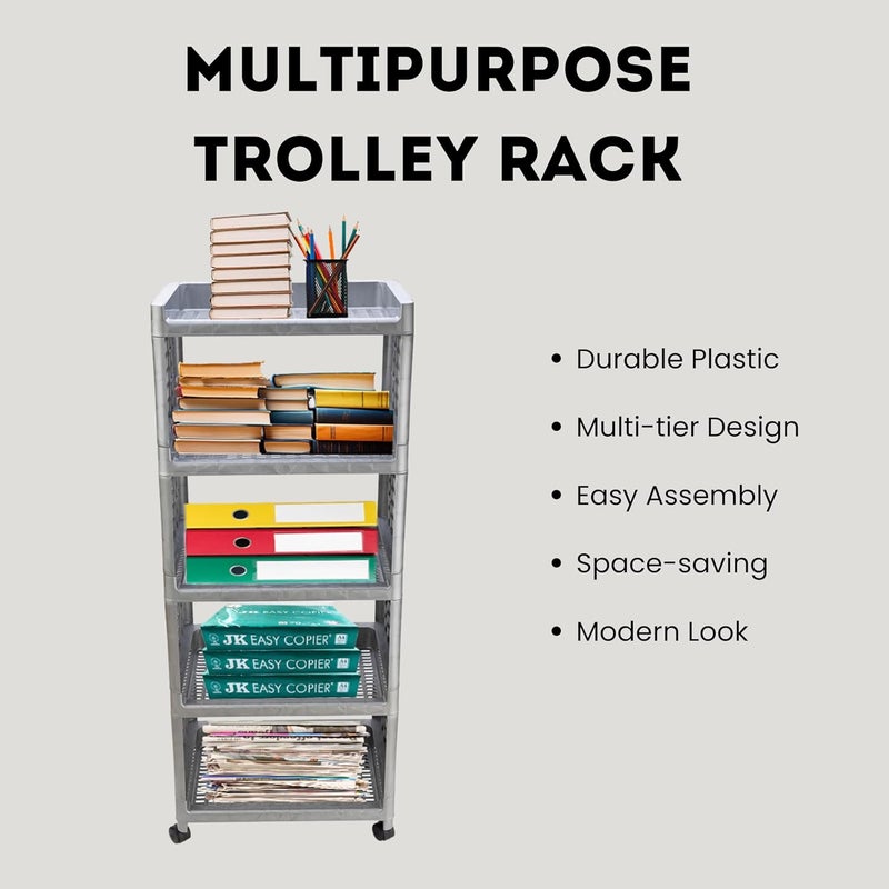 FOROLY Kitchen Storage Trolley Rack Racks for Storage Multipurpose Shelf Kitchen Organizer Trolley Rack Stands for Kitchen Storage Kitchen Stands and Racks 5 Layer Silver - Image 3