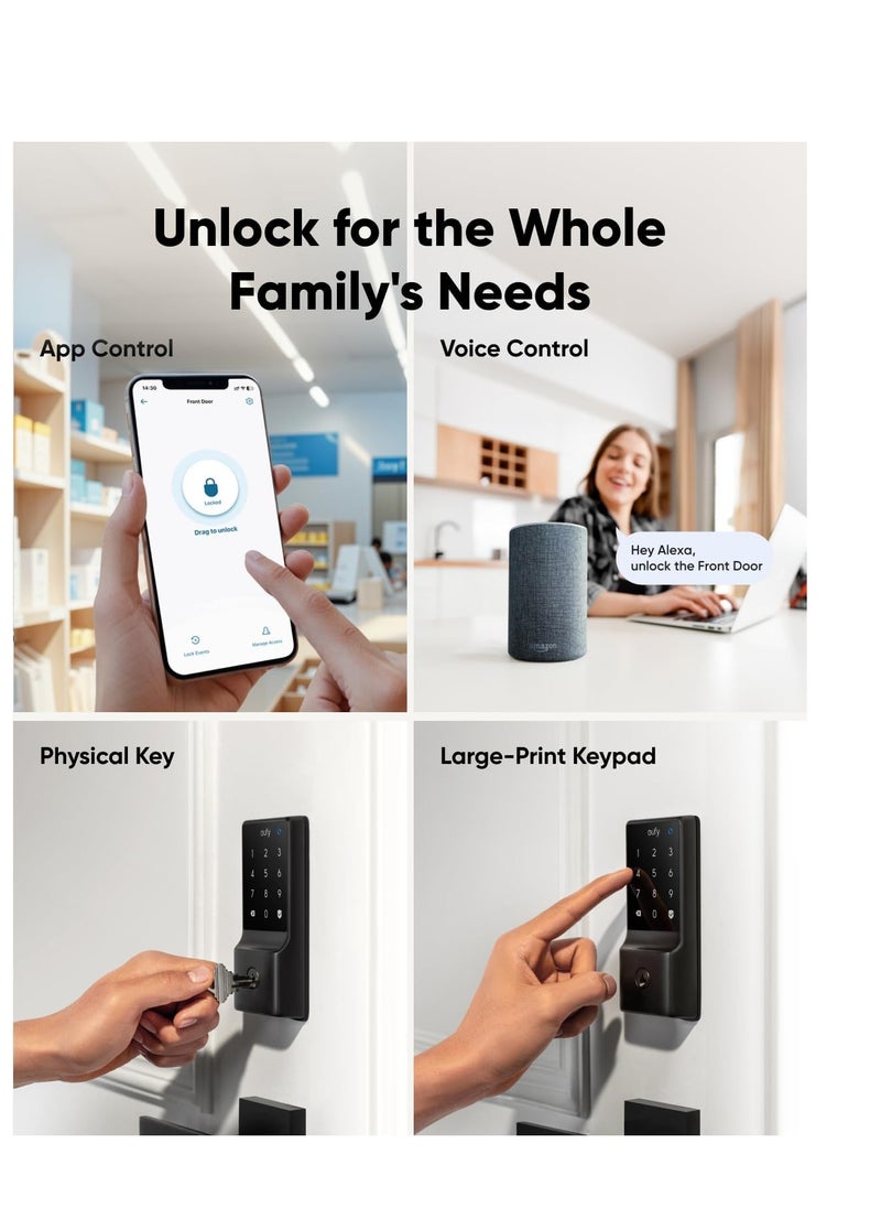 eufy - eufy Security Smart Lock C34, Keyless Entry Door Lock with Apple Home Ecosystem, Built-in Wi-Fi Deadbolt for Front Door or Back - Image 1