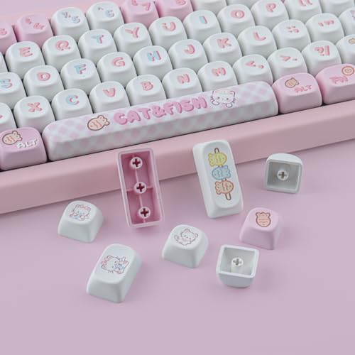 TYRIXKI PBT Cute Kitty-cat Keycaps Set 140 Keys Dye-Sublimation MOA Profile Keycaps for Cherry Gateron MX Swithes Mechanical Keyboards - Image 5