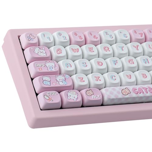 TYRIXKI PBT Cute Kitty-cat Keycaps Set 140 Keys Dye-Sublimation MOA Profile Keycaps for Cherry Gateron MX Swithes Mechanical Keyboards - Image 1