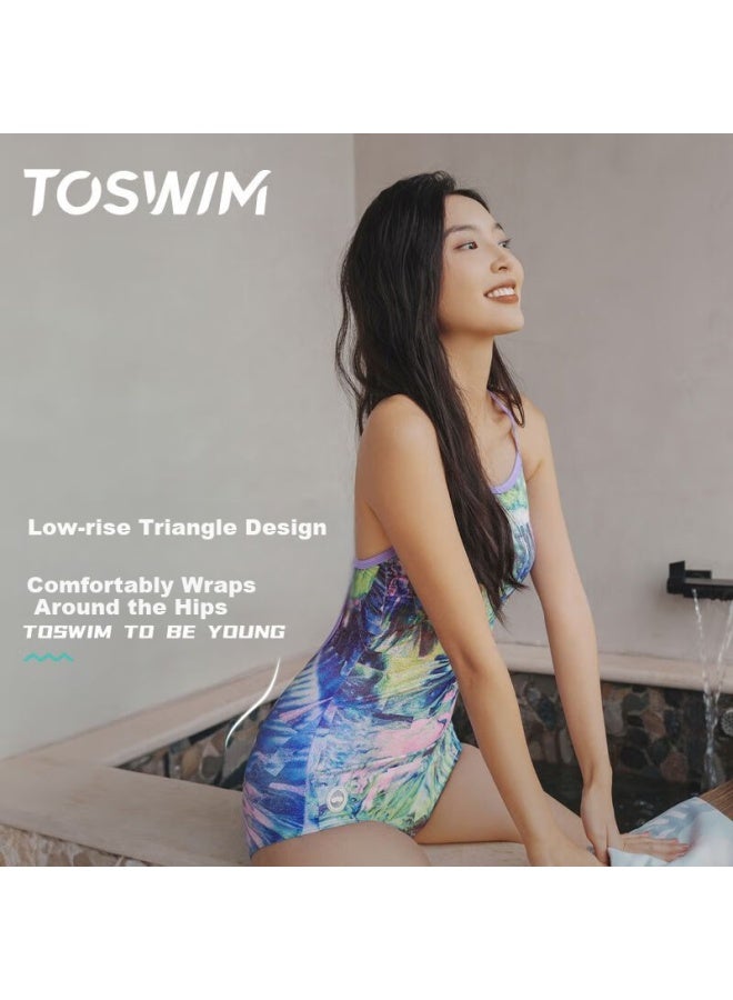 Toswim 25-year New Women's One-piece Swimsuit With Thin Shoulder Straps To Show Slim Swimming Suit Women Blue Purple Sea S - Image 3