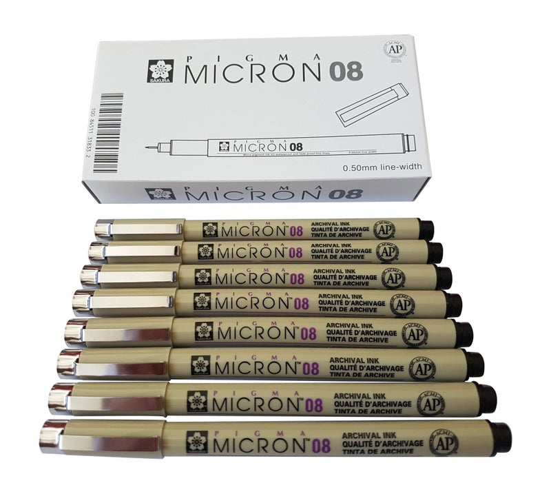 Sakura Pigma Micron pen 08 Black felt tip artist drawing pens - 8 pen set - Image 1