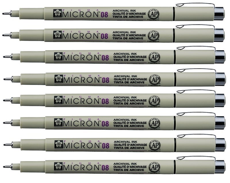 Sakura Pigma Micron pen 08 Black felt tip artist drawing pens - 8 pen set - Image 2