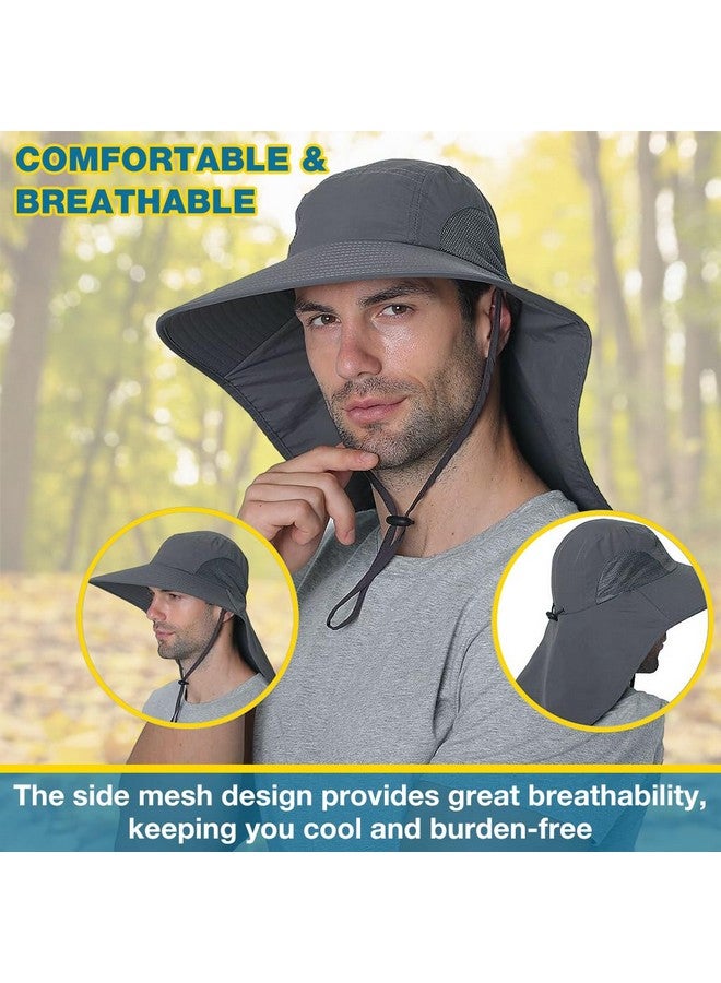GUSTAVE® Sun Hat for Men, Fashion Wide Brim Hat UV Protection Cowboy Hats Neck Flap Design & Adjustable Windproof Chin Strap Sun Hat Unisex Sun Hat Breathable Sun Hat for Hiking, Fishing, Gardening - Image 4