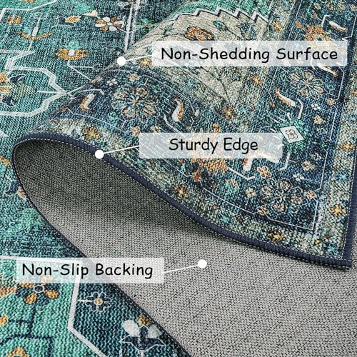 Moynesa Ultra-Thin Washable Area Rug - 2x3 Teal Small Entryway Rug Front Indoor Doormat, Boho Non-Slip Stain Resistance Low Pile Accent Carpet for Kitchen Bathroom Home Laundry Room Hall Decor - Image 2