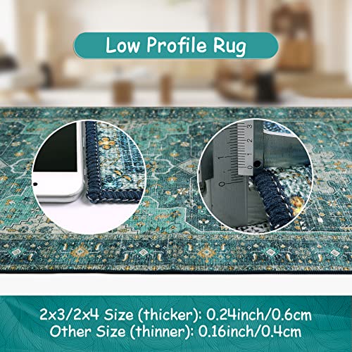 Moynesa Ultra-Thin Washable Area Rug - 2x3 Teal Small Entryway Rug Front Indoor Doormat, Boho Non-Slip Stain Resistance Low Pile Accent Carpet for Kitchen Bathroom Home Laundry Room Hall Decor - Image 4