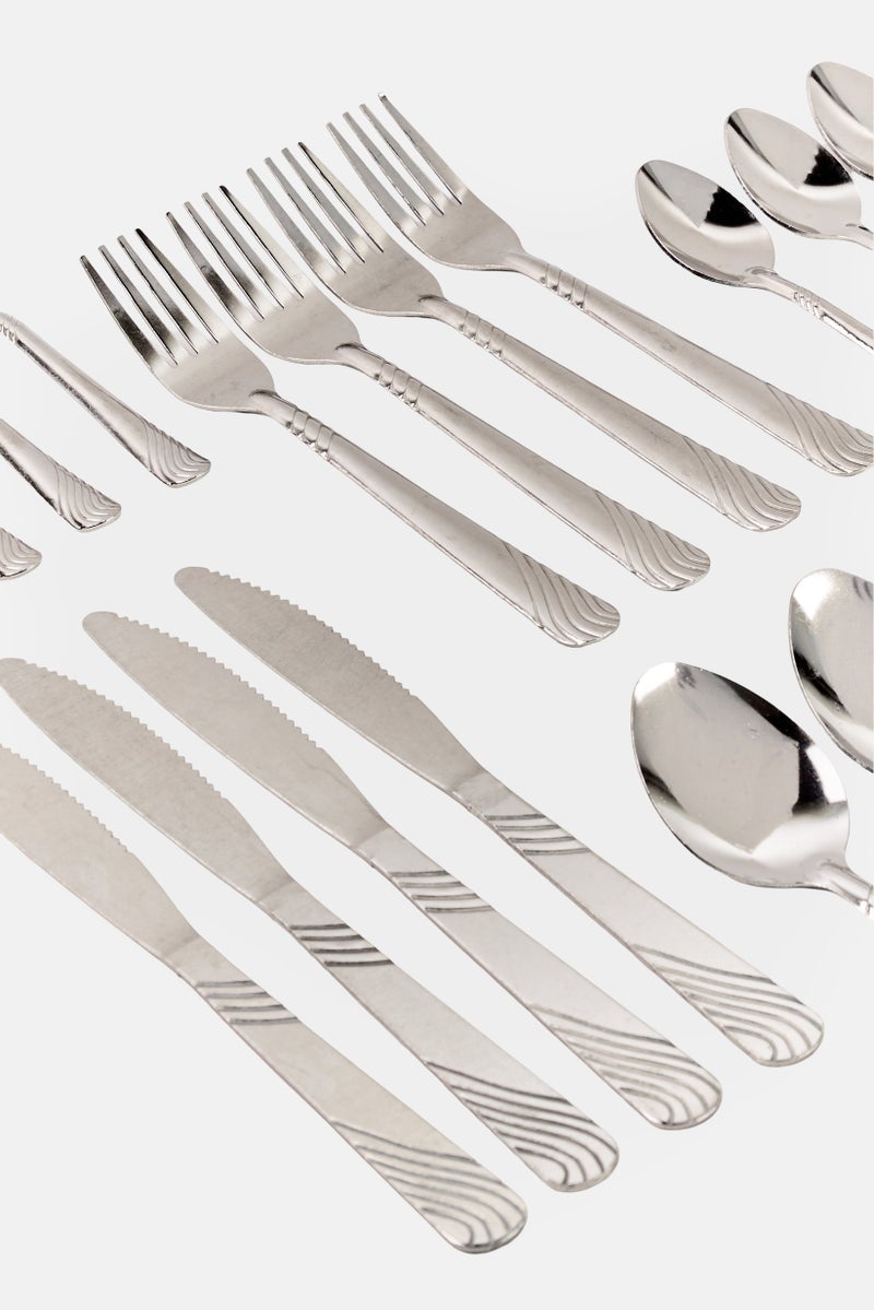 Home Basics 20 Pieces Cutlery River Flatware Set, Silver - Image 3