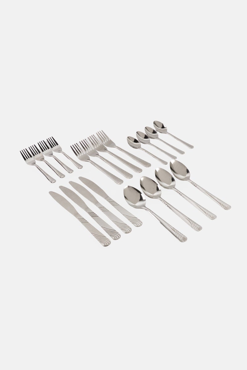 Home Basics 20 Pieces Cutlery River Flatware Set, Silver - Image 1