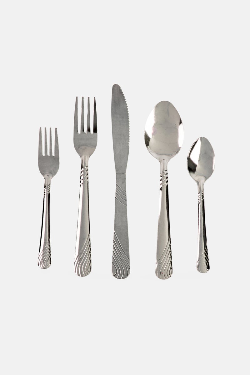 Home Basics 20 Pieces Cutlery River Flatware Set, Silver - Image 2