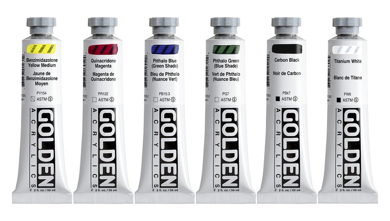 GOLDEN Heavy Body Acrylics, Essentials Set, 6 Color, Professional Acrylic Paint - Image 2