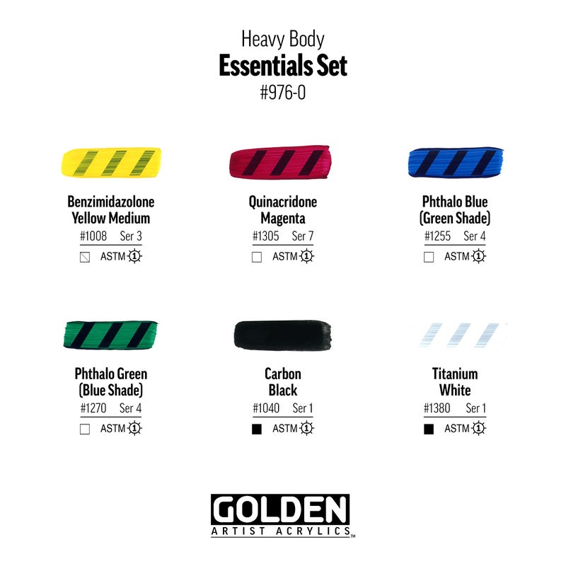 GOLDEN Heavy Body Acrylics, Essentials Set, 6 Color, Professional Acrylic Paint - Image 3