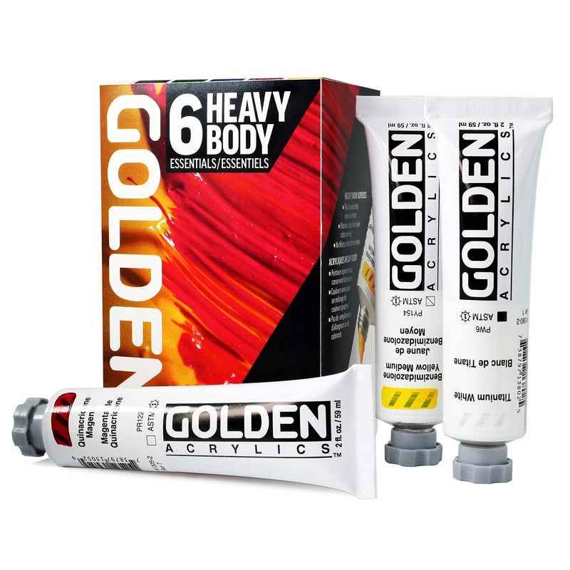 GOLDEN Heavy Body Acrylics, Essentials Set, 6 Color, Professional Acrylic Paint - Image 1