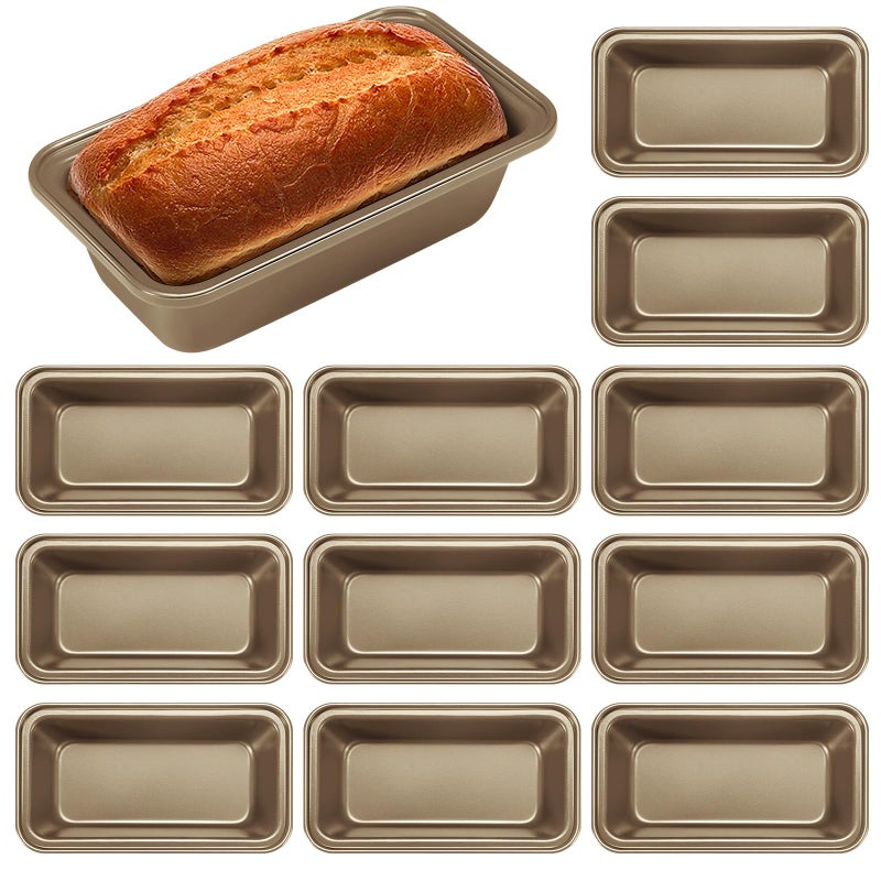 Uiifan 12 Pcs Mini Loaf Pan for Baking Bread Non Stick Small Banana Bread Tins Mini Loaf Pans for Nonstick Tiny Meatloaf Pan Carbon Steel for Oven and Baking (6 * 3.3 * 2inch,Gold) - Image 1