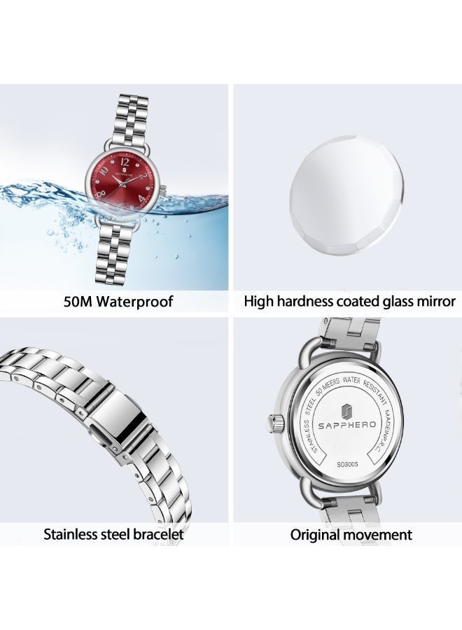 SAPPHERO Watches for Women Luxury Stainless Steel Ladies Watches Women's Bracelet Watch Small Analog 5ATM Waterproof Wrist Watch Elegant Gifts for Women - Image 3