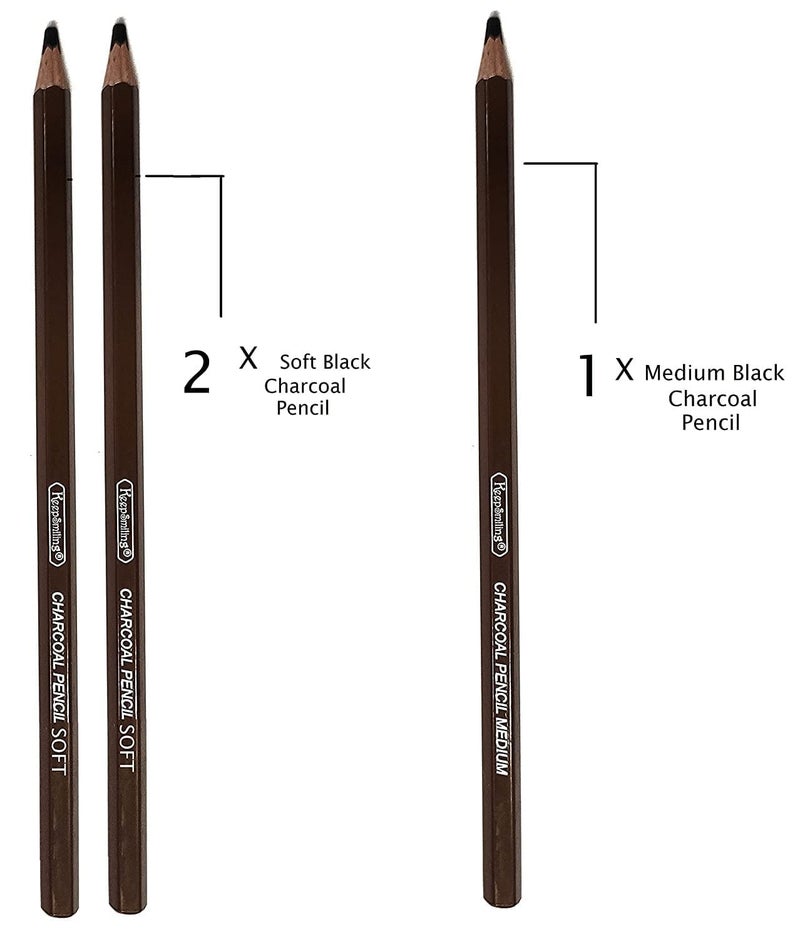 53 Arts Black & White Charcoal Pencil Kit with Blending Stumps and Kneadable Eraser and Sandpaper for Artists Students (Sketching Kit) - Image 3