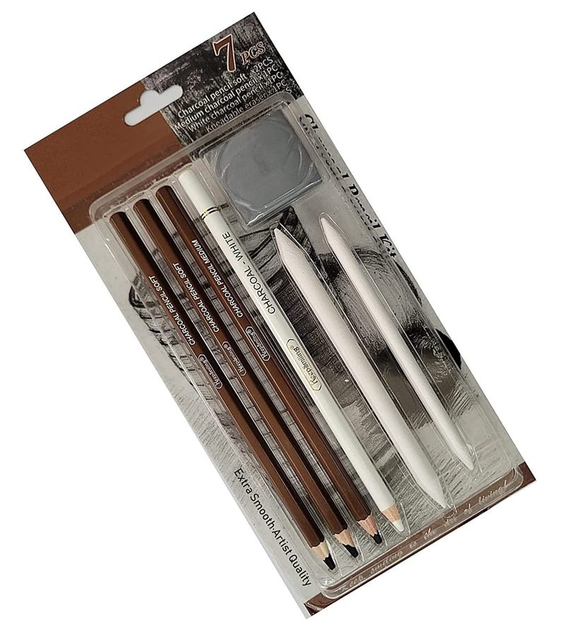 53 Arts Black & White Charcoal Pencil Kit with Blending Stumps and Kneadable Eraser and Sandpaper for Artists Students (Sketching Kit) - Image 2