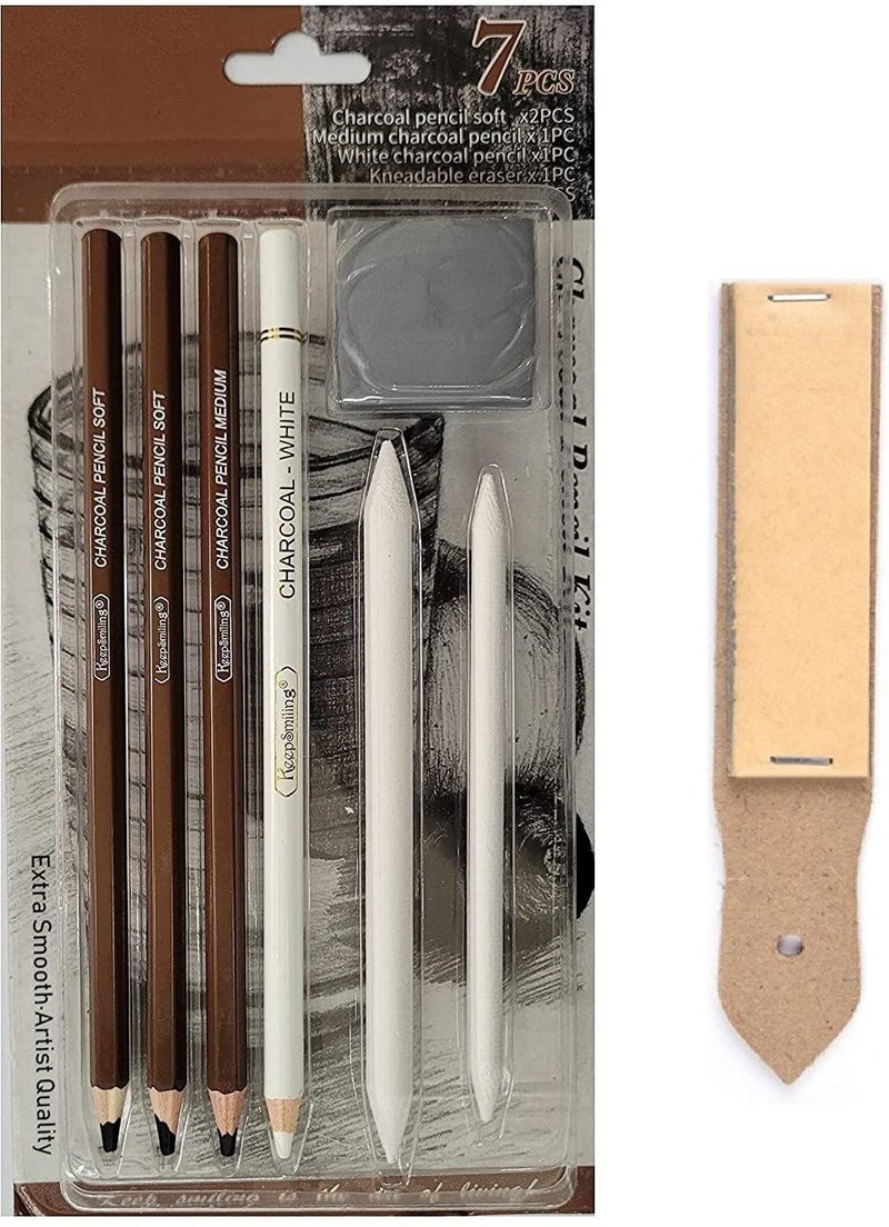 53 Arts Black & White Charcoal Pencil Kit with Blending Stumps and Kneadable Eraser and Sandpaper for Artists Students (Sketching Kit) - Image 1