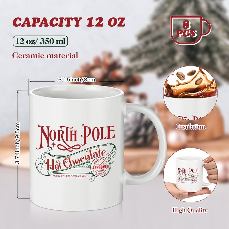 Yaomiao 8 Pcs North Pole Mug Hot Chocolate Mug Christmas Coffee Mugs Christmas Gifts Ceramic Mugs Santa Xmas Hot Cocoa Cups with Handle Campfire Coffee Mug for Women Men Team Employee Teacher Nurse - Image 2