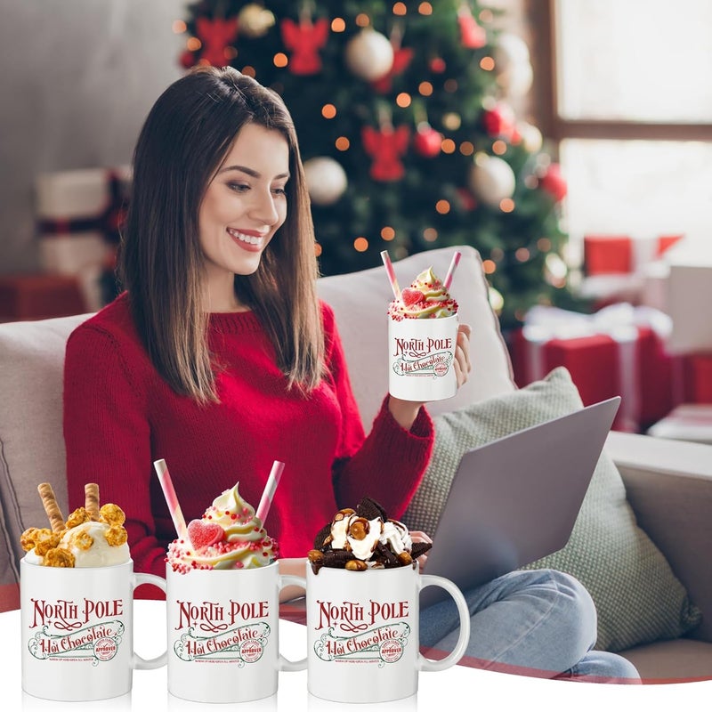 Yaomiao 8 Pcs North Pole Mug Hot Chocolate Mug Christmas Coffee Mugs Christmas Gifts Ceramic Mugs Santa Xmas Hot Cocoa Cups with Handle Campfire Coffee Mug for Women Men Team Employee Teacher Nurse - Image 5