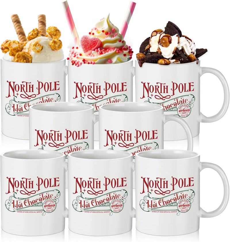 Yaomiao 8 Pcs North Pole Mug Hot Chocolate Mug Christmas Coffee Mugs Christmas Gifts Ceramic Mugs Santa Xmas Hot Cocoa Cups with Handle Campfire Coffee Mug for Women Men Team Employee Teacher Nurse - Image 1