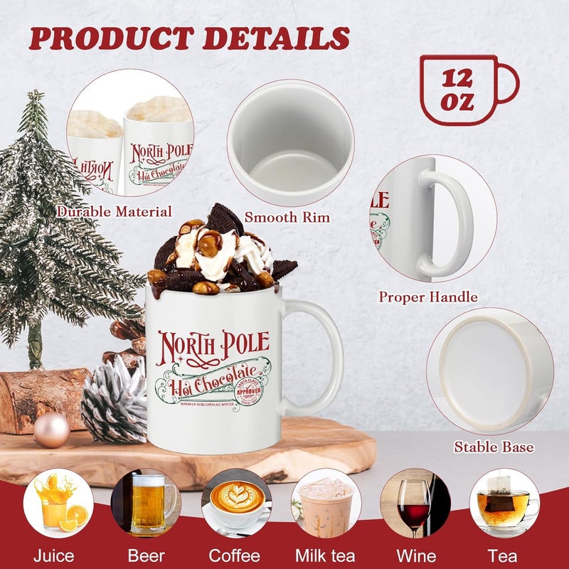 Yaomiao 8 Pcs North Pole Mug Hot Chocolate Mug Christmas Coffee Mugs Christmas Gifts Ceramic Mugs Santa Xmas Hot Cocoa Cups with Handle Campfire Coffee Mug for Women Men Team Employee Teacher Nurse - Image 3