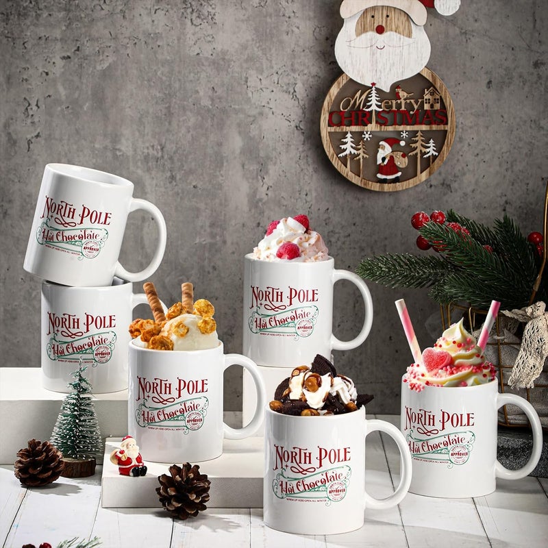 Yaomiao 8 Pcs North Pole Mug Hot Chocolate Mug Christmas Coffee Mugs Christmas Gifts Ceramic Mugs Santa Xmas Hot Cocoa Cups with Handle Campfire Coffee Mug for Women Men Team Employee Teacher Nurse - Image 4