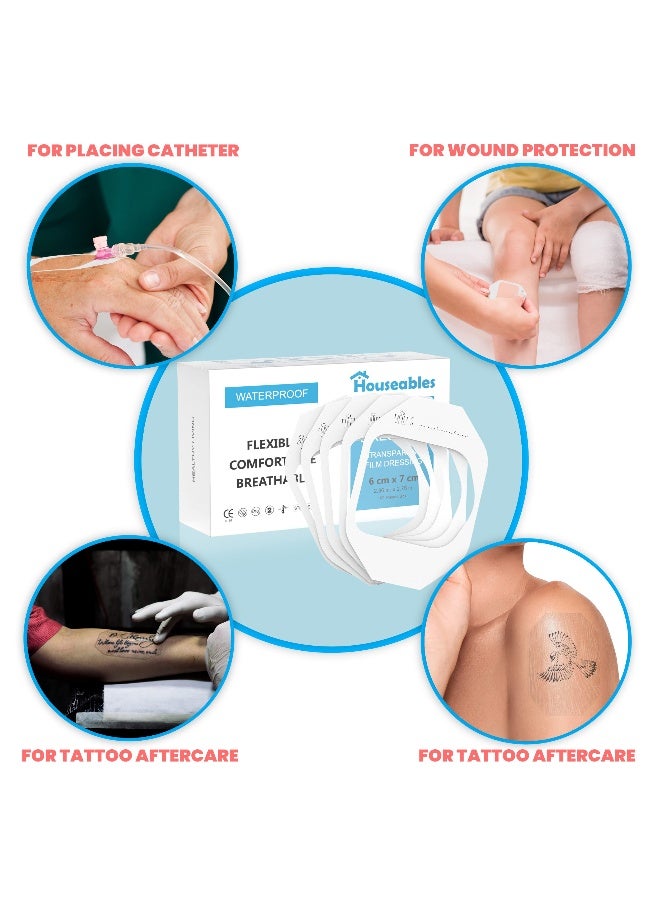 Houseables Waterproof Bandages Transparent Film Dressing Waterproof Bandages Post Surgical for Wound Cover Showering Patches for Skin Swimming Tattoo Medical IV Clear 2 38 x2 34 100 Pack - Image 3