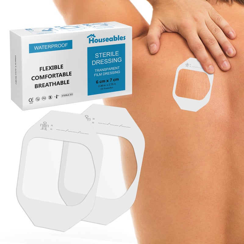 Houseables Waterproof Bandages Transparent Film Dressing Waterproof Bandages Post Surgical for Wound Cover Showering Patches for Skin Swimming Tattoo Medical IV Clear 2 38 x2 34 100 Pack - Image 1