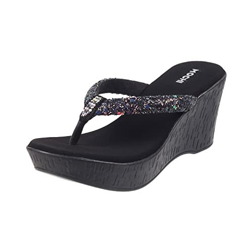 Mochi Women Black Synthetic Leather Wegde Heel Sandal UK/7 EU/40 (34-124) - Image 1