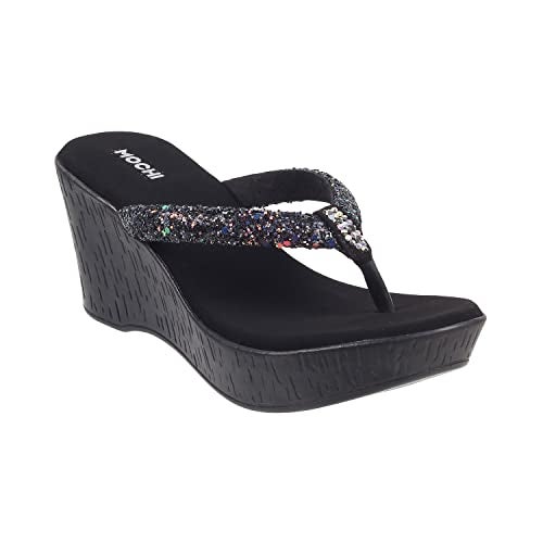 Mochi Women Black Synthetic Leather Wegde Heel Sandal UK/7 EU/40 (34-124) - Image 2