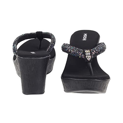 Mochi Women Black Synthetic Leather Wegde Heel Sandal UK/7 EU/40 (34-124) - Image 5