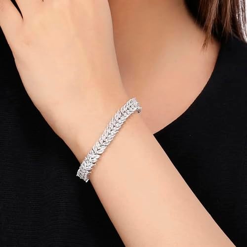 Peora Silver Plated AAA Swiss White Cubic Zirconia Dazzling Openable Tennis Bracelet Jewellery for Women and Girls Valentines Gift for Her - Image 2