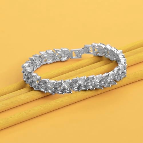 Peora Silver Plated AAA Swiss White Cubic Zirconia Dazzling Openable Tennis Bracelet Jewellery for Women and Girls Valentines Gift for Her - Image 3
