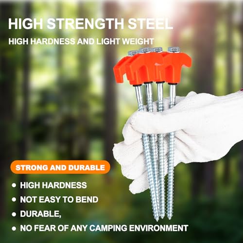 YIYAO 12 Pack Screw in Tent Stakes Heavy Duty8 Ground Anchors Screw inMetal Stakes with Hex Head Driver and Sturdy Storage Box 12 Orange - Image 3