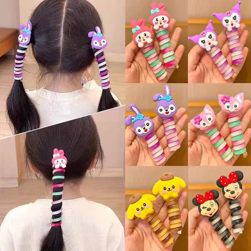 DORMITORRY Kids Hair Accessories for Girls Telephone Wire Hair Ties Cute Spiral Hair Bands Elastic Rhinestone Girls Hair Accessories for Kids Braid Ponytail Holder 2 pc Multi Color - Image 2