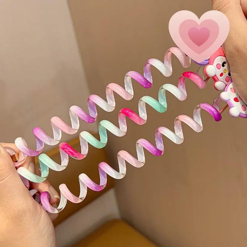 DORMITORRY Kids Hair Accessories for Girls Telephone Wire Hair Ties Cute Spiral Hair Bands Elastic Rhinestone Girls Hair Accessories for Kids Braid Ponytail Holder 2 pc Multi Color - Image 3