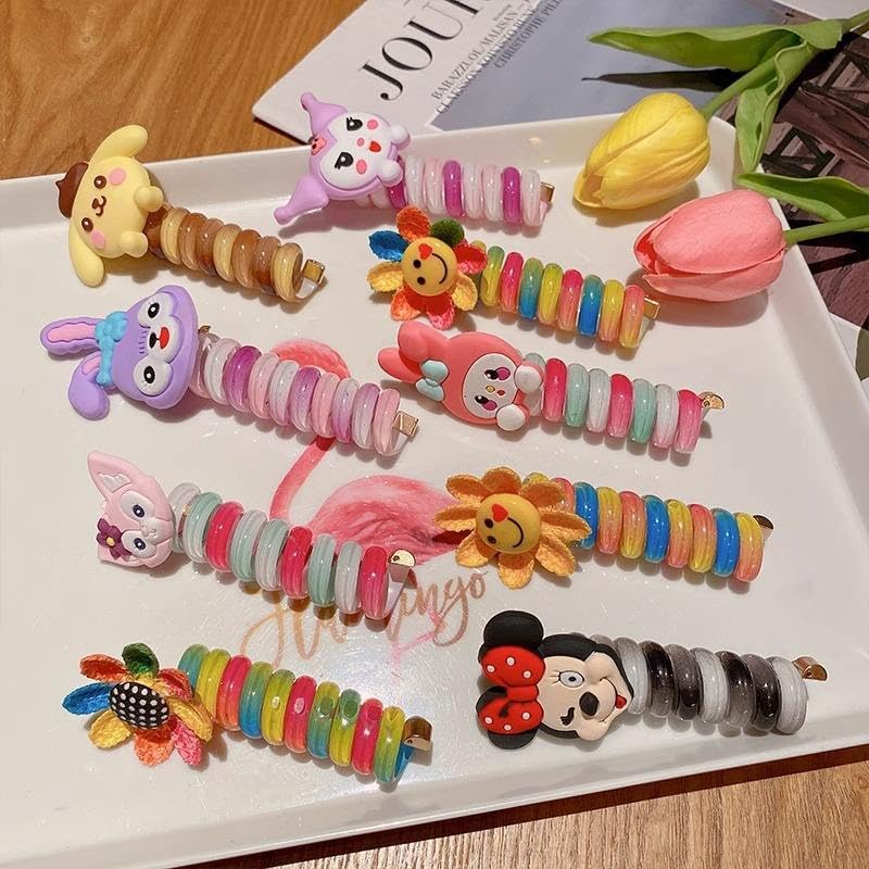 DORMITORRY Kids Hair Accessories for Girls Telephone Wire Hair Ties Cute Spiral Hair Bands Elastic Rhinestone Girls Hair Accessories for Kids Braid Ponytail Holder 2 pc Multi Color - Image 5