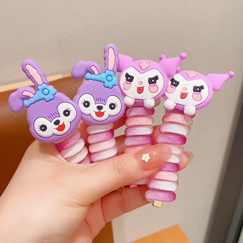 DORMITORRY Kids Hair Accessories for Girls Telephone Wire Hair Ties Cute Spiral Hair Bands Elastic Rhinestone Girls Hair Accessories for Kids Braid Ponytail Holder 2 pc Multi Color - Image 1