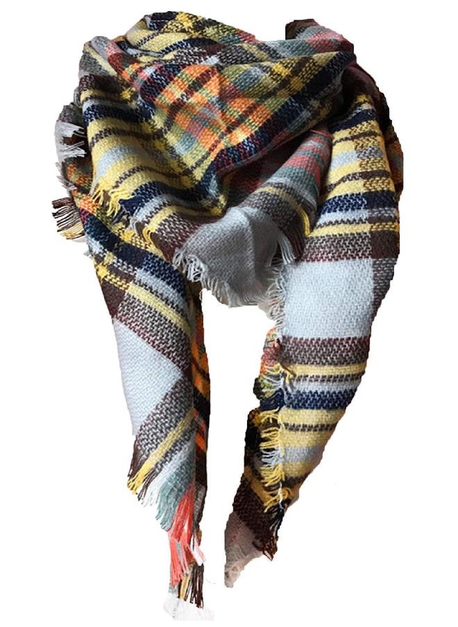 Wander Agio Wander Agio Womens Warm Scarf Triangle Shawls Large Scarves Stripe Plaid Fichu Beige Grey 21 