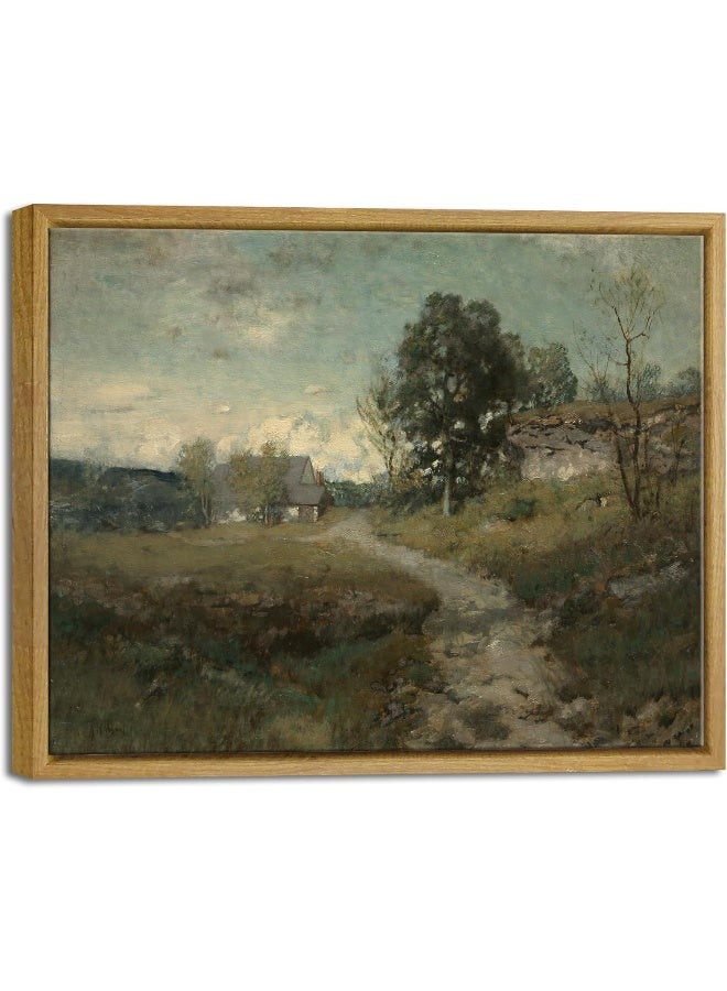 Pyradecor Large Natural Wood Framed Home Decor Vintage Canvas Wall Art Arkville Landscape Classical Oil Paintings Canvas Prints for Bedroom Living Room Farmhouse Wall Decor - Image 1