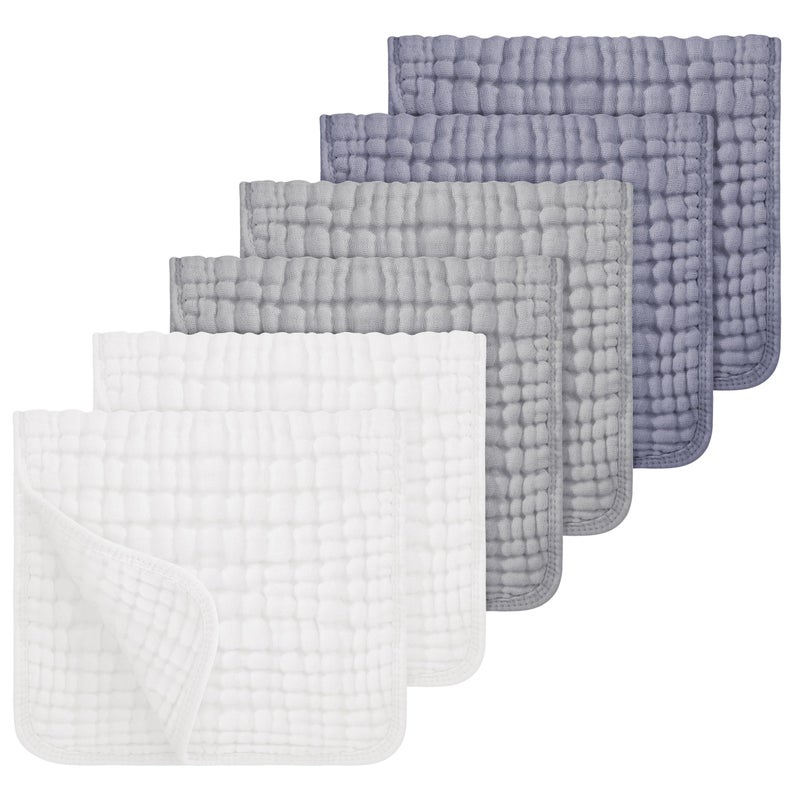Looxii Muslin Burp Cloths 100% Cotton Muslin Cloths Large 20''x10'' Extra Soft and Absorbent 6 Pack Baby Burping Cloth for Boys and Girls White+Gray - Image 1