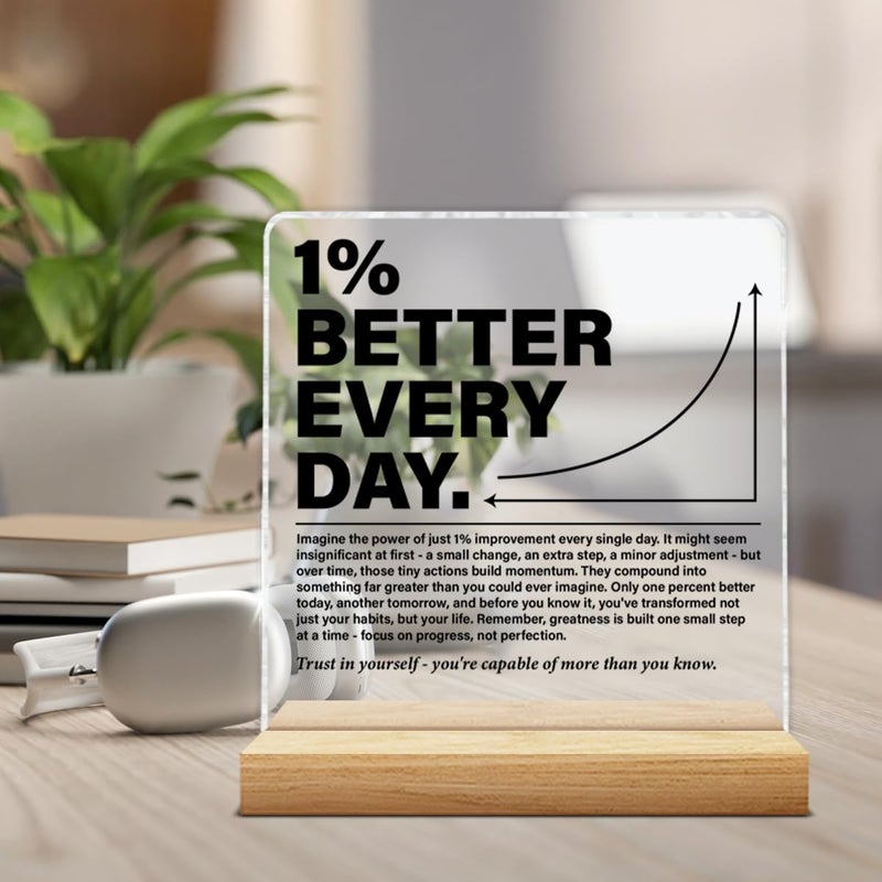 YGBF Inspirational Office Home Desk Decor 1% Better Every Day Clear Acrylic Desk Decorative Sign, Motivational Gifts for Coworker Employee Friend - Image 5