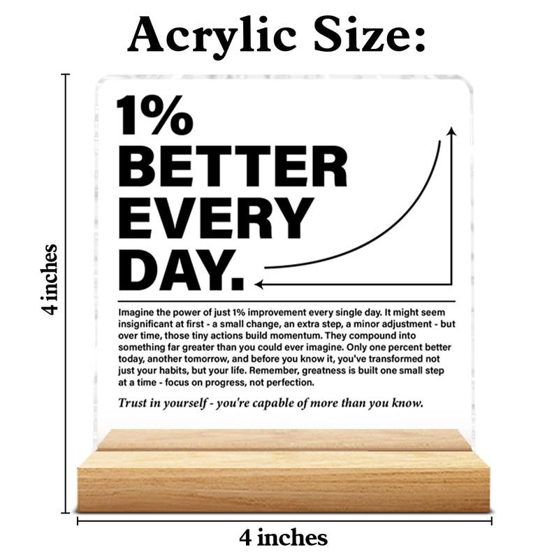 YGBF Inspirational Office Home Desk Decor 1% Better Every Day Clear Acrylic Desk Decorative Sign, Motivational Gifts for Coworker Employee Friend - Image 2