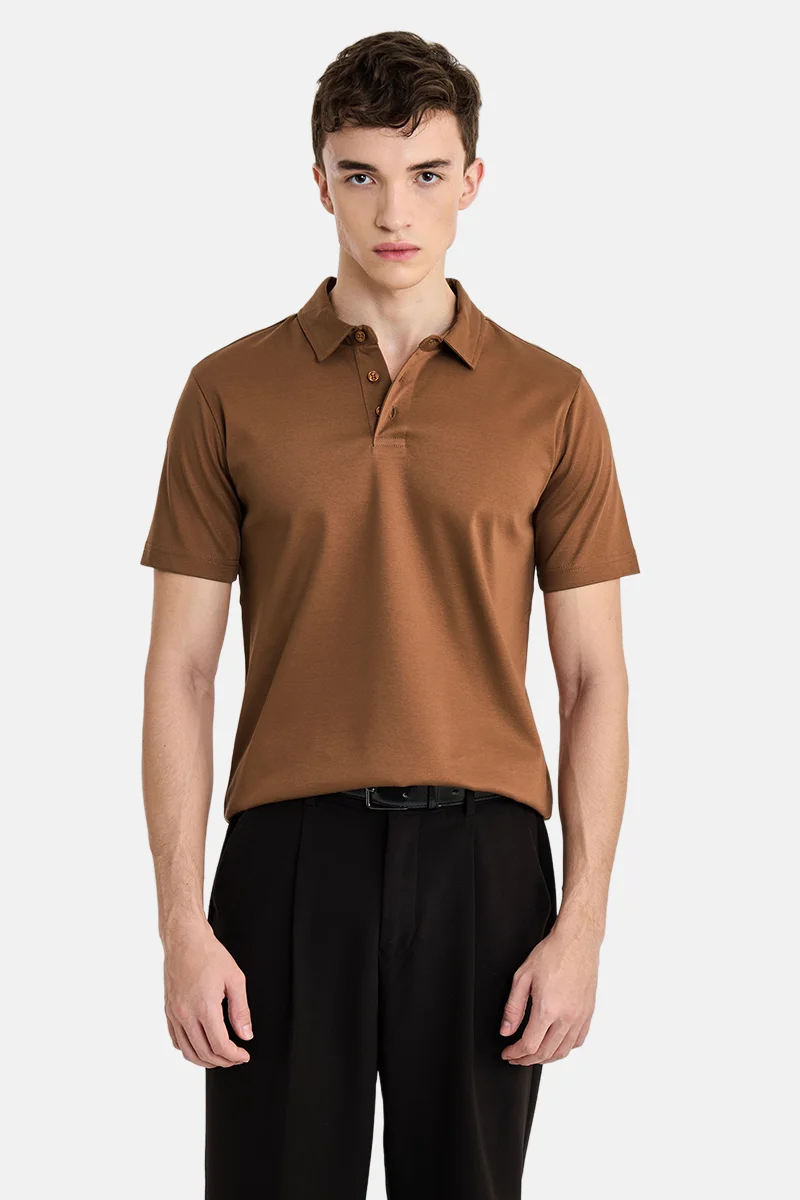 SNITCH Rust Solid Half Sleeve Slim Fit Casual T-Shirt