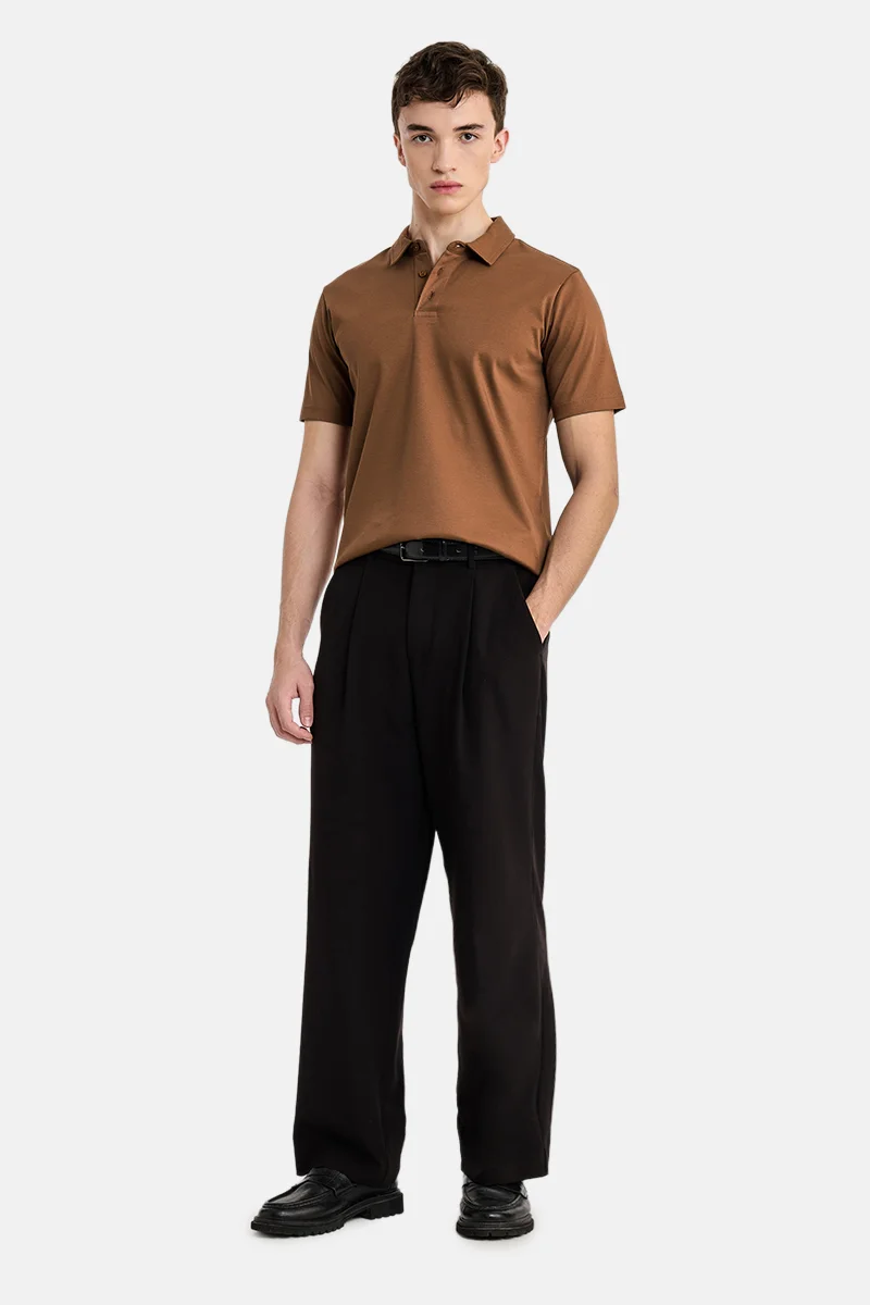 SNITCH Rust Solid Half Sleeve Slim Fit Casual T-Shirt